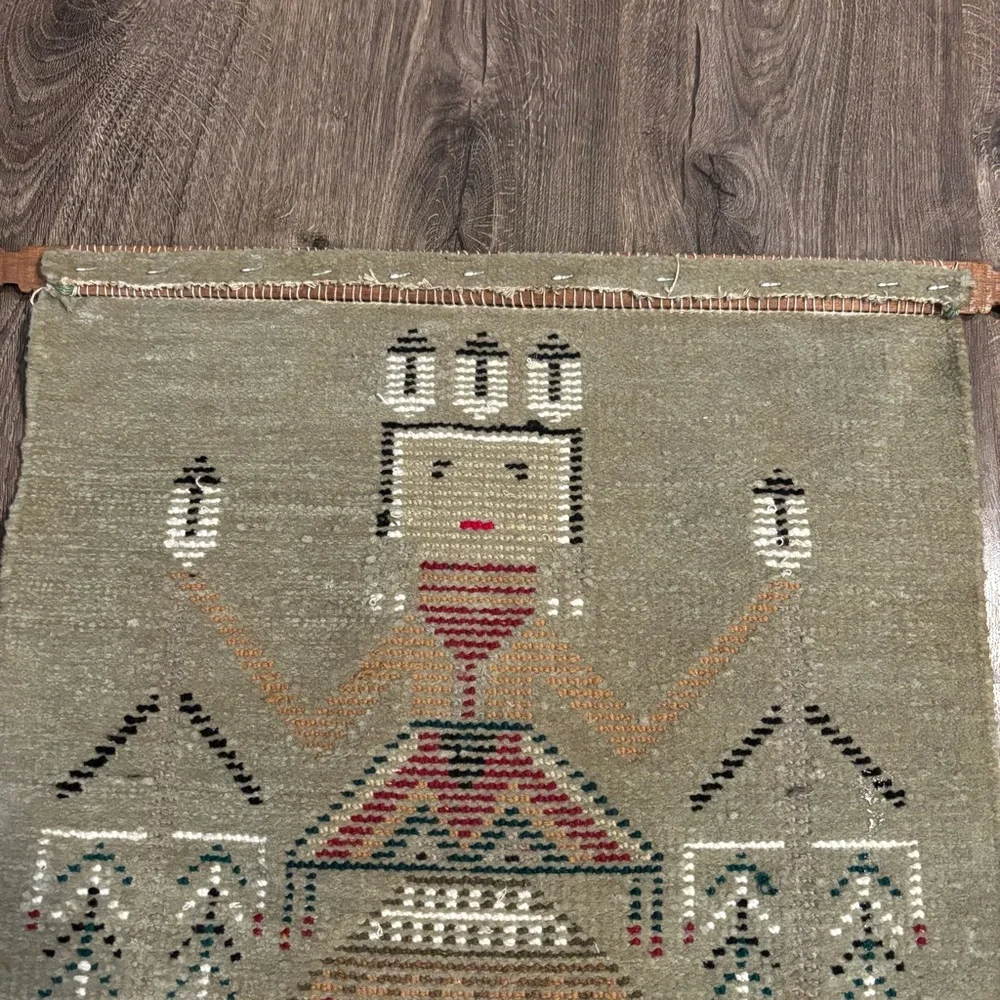 Vintage Native American Hand Woven Wool Wall Hanging Rug Tribal Man Navajo Yei?